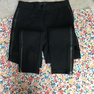 J Crew leather striped leggings with zipper